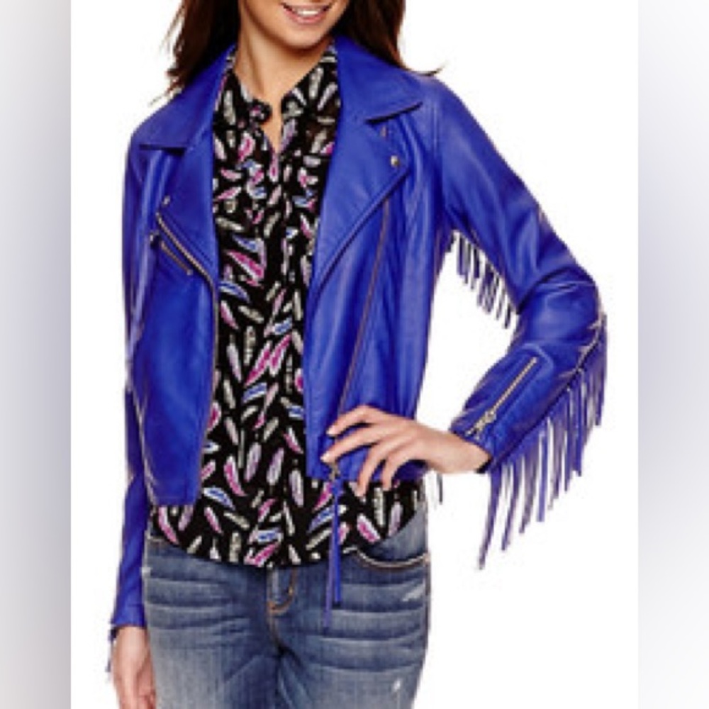Fringe Blue Purple Faux Leather Jacket 💙💜